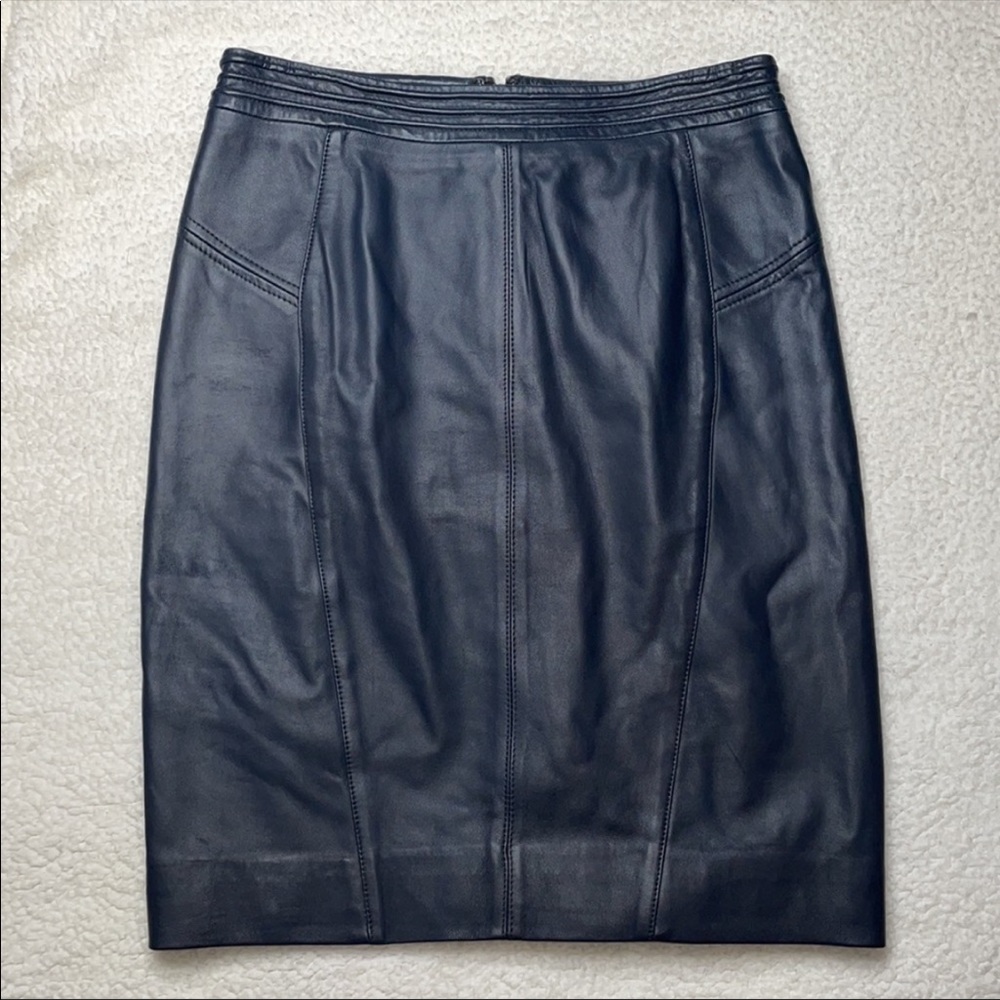 Etcetera Leather Skirt Navy Blue Size 6